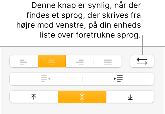 Knappen Afsnitsretning under Justering i indholdsoversigten Format.