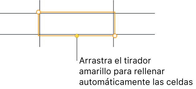 Una celda seleccionada con un tirador amarillo que puedes arrastrar para autorrellenar celdas.