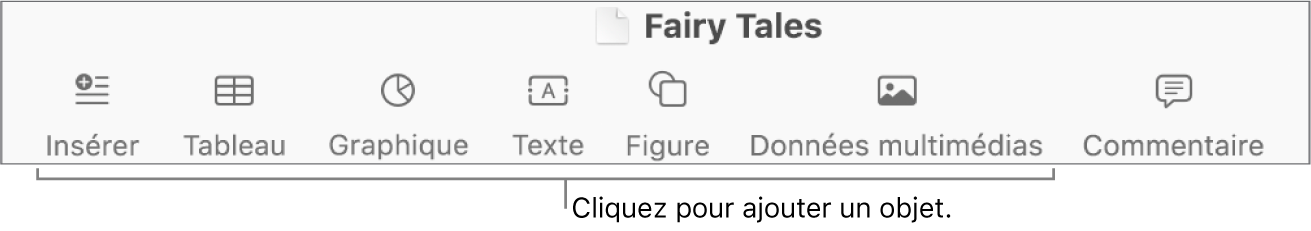 La barre d’outils Pages avec les boutons Tableau, Graphique, Texte, Figure et Données multimédias.