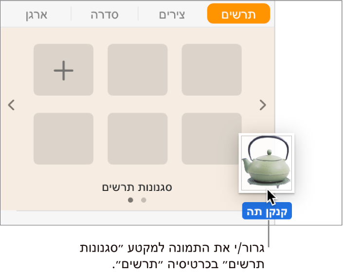 גרירת תמונה אל אזור סגנונות התרשים בסרגל הצד כדי ליצור סגנון חדש.