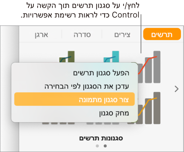 תפריט הקיצור סגנון תרשים.