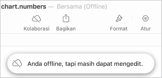 Peringatan di layar bertuliskan “Anda offline tapi masih dapat mengedit”.