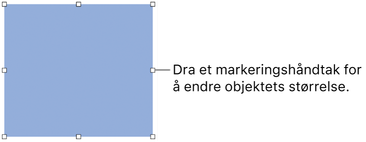Et objekt med hvite firkanter på kantlinjen for endring av objektets størrelse.