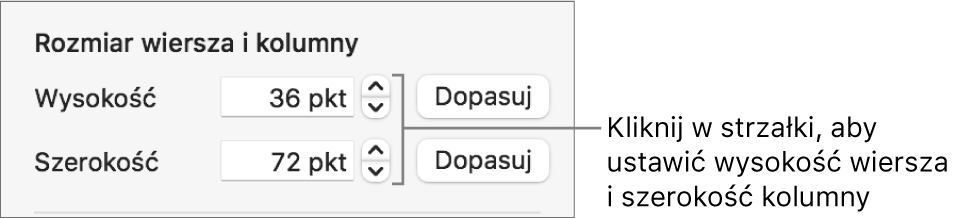 Narzędzia służące do dokładnego ustawiania wysokości wiersza lub szerokości kolumny.