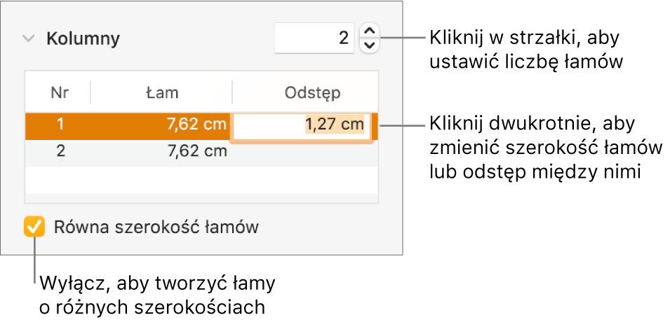 Panel Makieta w Inspektorze formatu, zawierający narzędzia edycji łamów.