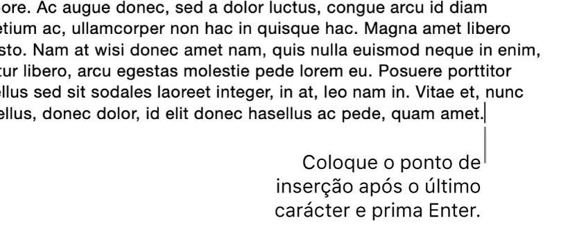 O ponto de inserção colocado após o ponto final na última frase de um parágrafo.