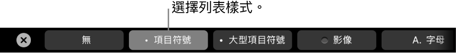 MacBook Pro「觸控欄」，其中有可選擇文字樣式的控制項目。