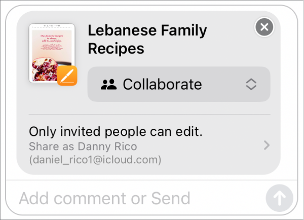 An invitation to collaborate in Messages confirms access privileges.