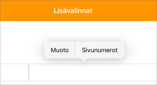 Kolme yläotsakekenttää, joista keskimmäisessä on lisäyskohta, ja ponnahdusvalikko, jossa näkyy Sivunumerot.