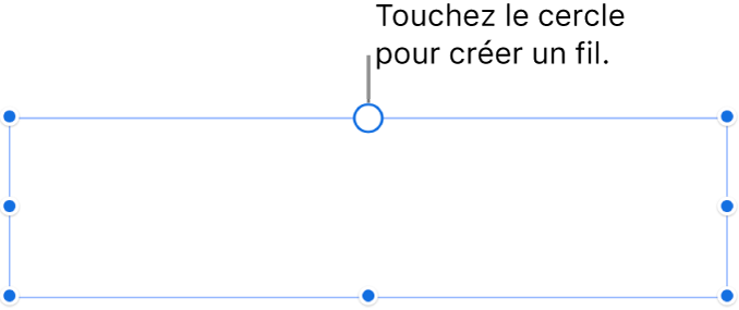 Une zone de texte vide avec un cercle blanc en haut et des poignées de redimensionnement sur les coins, les côtés et en bas.