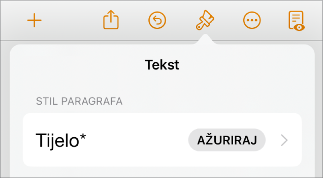 Stil paragrafa Tijelo s asteriskom do njega i tipka Ažuriranje s desne strane.
