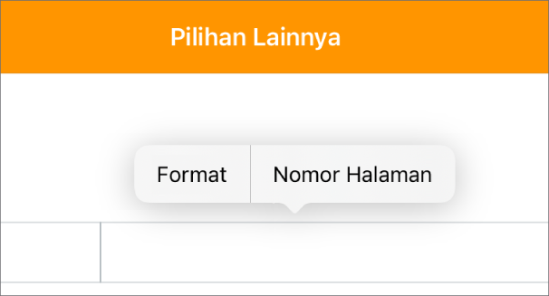 Tiga bidang header dengan titik penyisipan di tengah dan menu pop-up menampilkan Nomor Halaman.