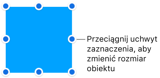 Obiekt z niebieskimi kropkami na krawędziach, służącymi do zmiany jego wielkości.