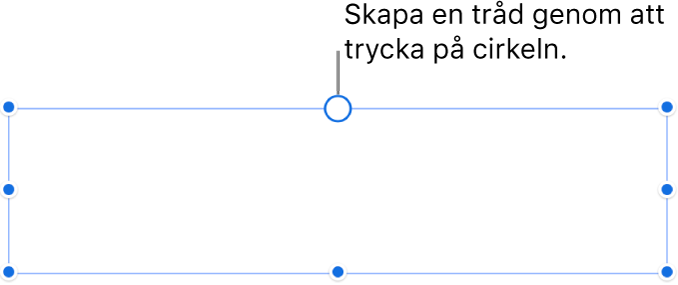 En tom textruta med en vit cirkel överst och handtag för storleksändring i hörnen, på sidorna och på nederkanten.