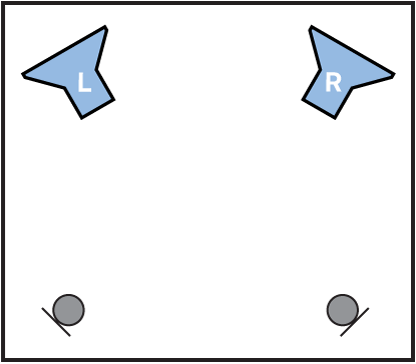Figure. Illustration of virtual echo chamber speaker placement and listening positions.