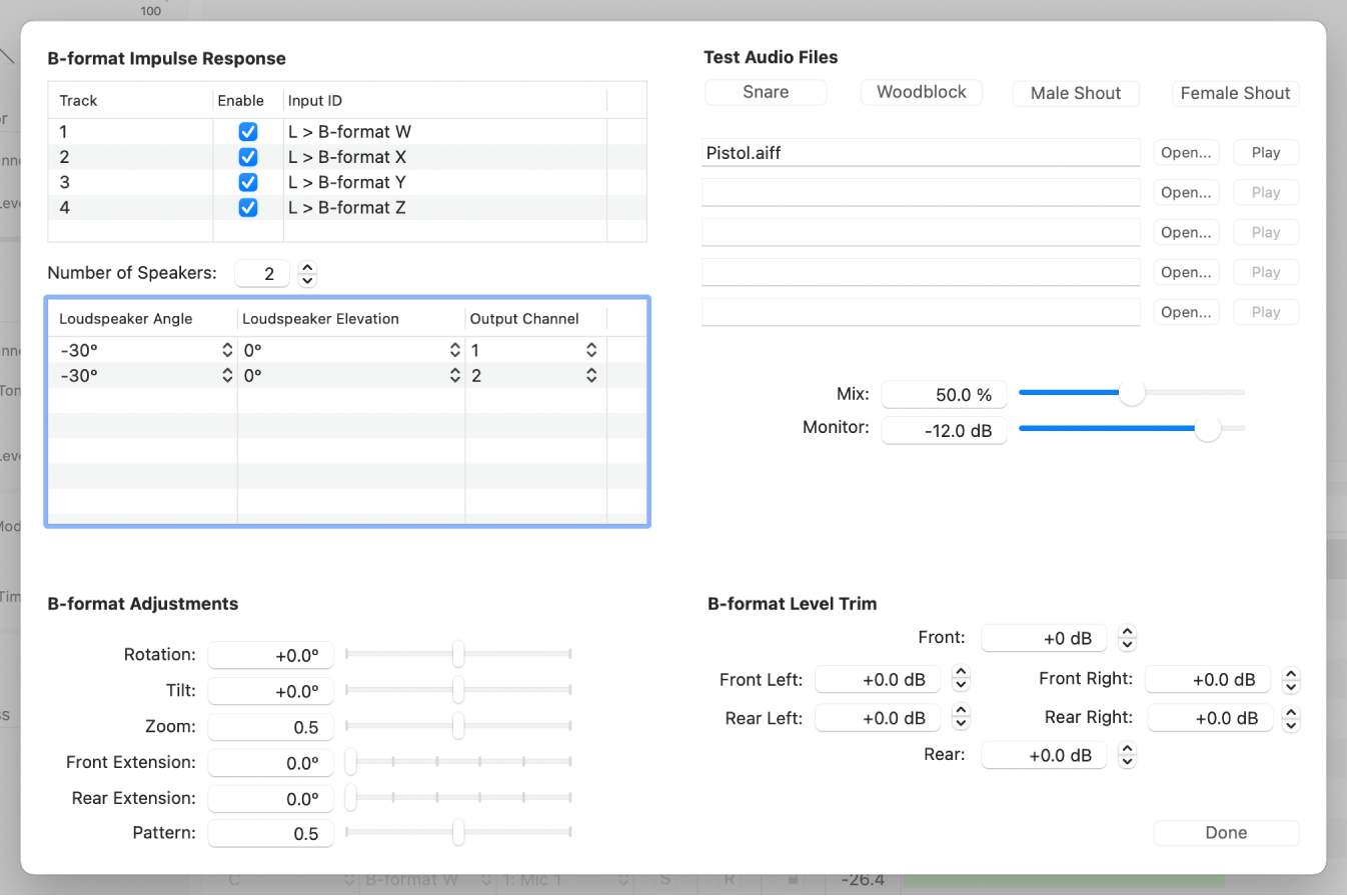 Figure. Image showing the B-format impulse response Audition window.