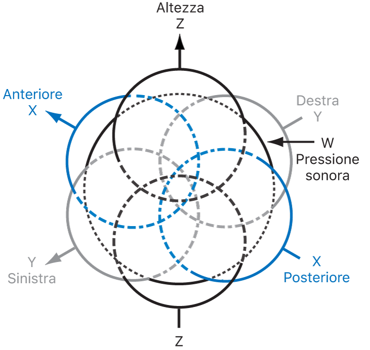 Figura. Illustrazione tecnica dei flussi surround in B-format.