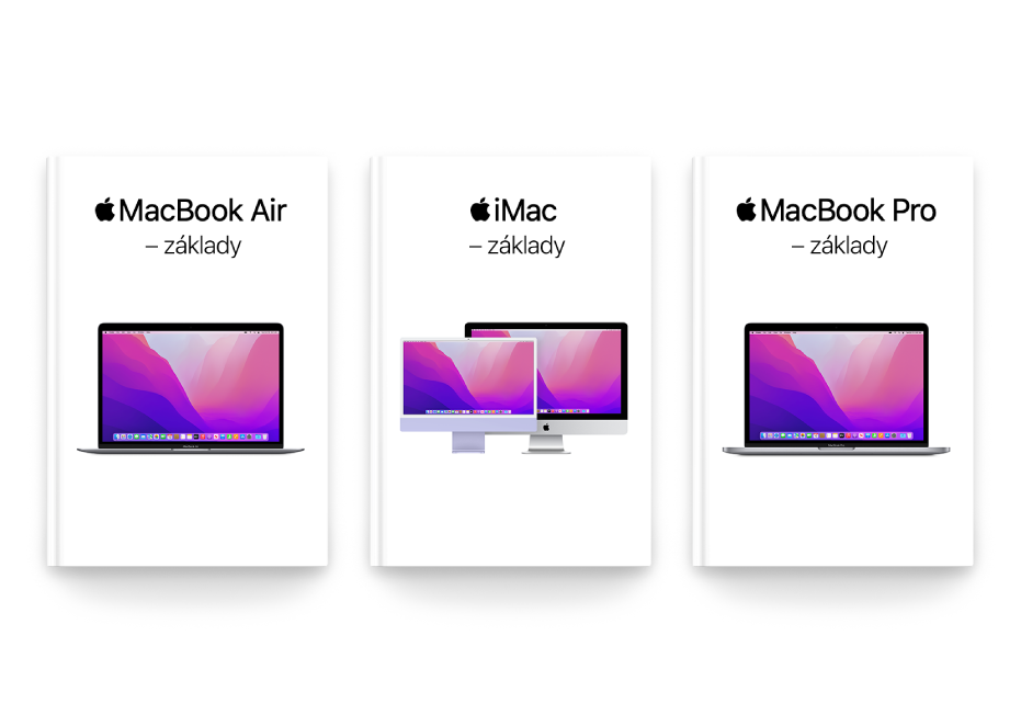 Aplikace Knihy zobrazující několik příruček „Základy“ pro Mac