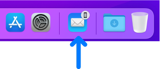 Ikona Handoffu aplikace z iPhonu, zobrazená v Docku