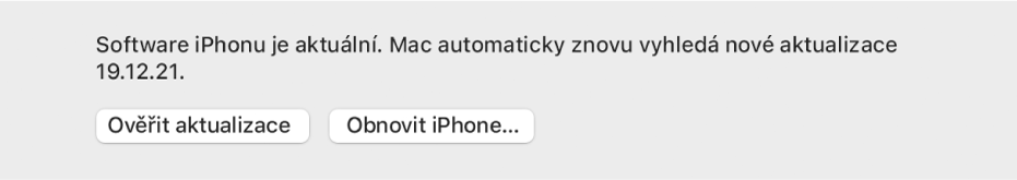 Tlačítko „Obnovit zařízení“ zobrazené vedle tlačítka „Vyhledat aktualizaci“.