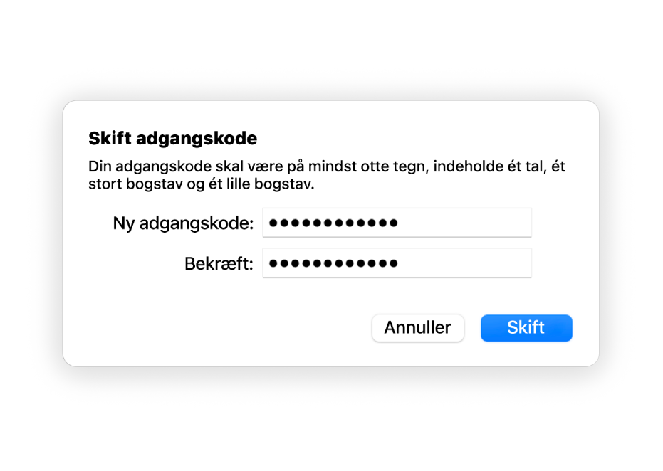 Vinduet Skift adgangskode.