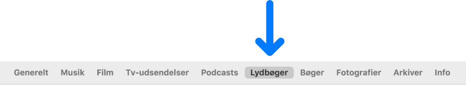 Knappanelet med knappen Lydbøger valgt.