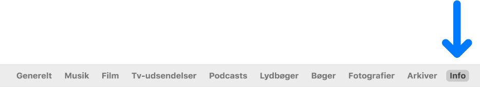 Knappanelet med knappen Info valgt.