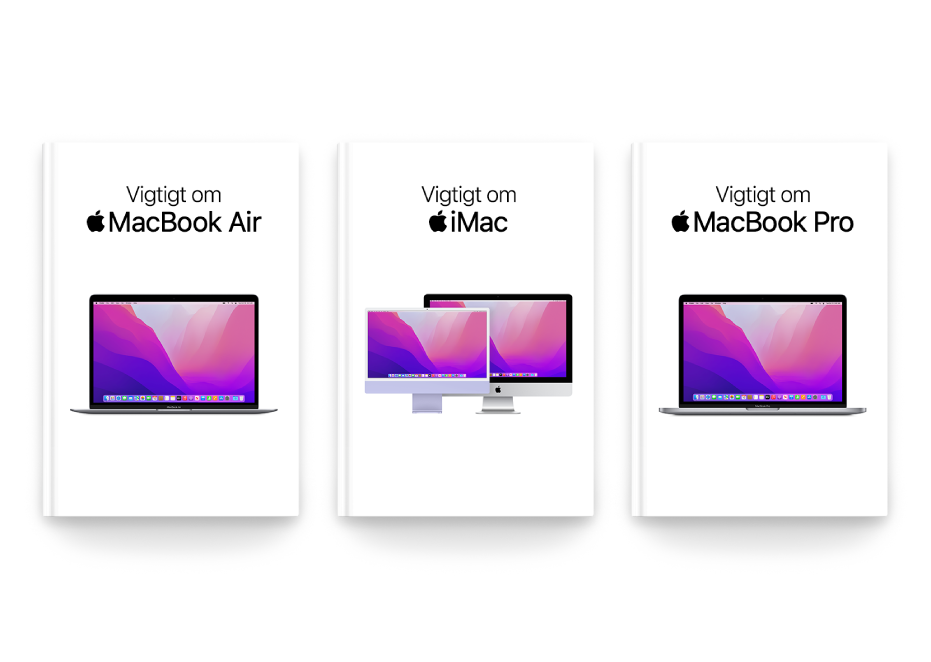 Appen Bøger viser flere håndbøger med vigtige oplysninger til Mac.