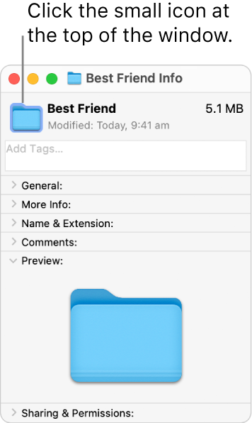 The Info window for a folder showing the generic icon for the folder selected.