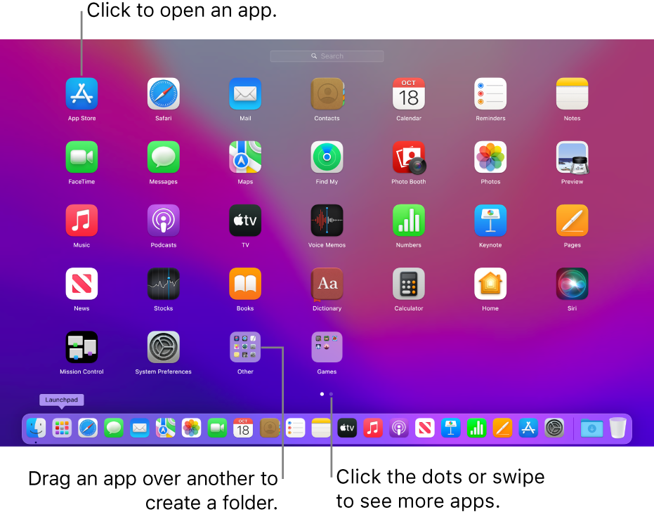 Launchpad showing apps you can open.