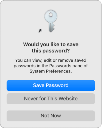 A dialogue asking if you want to save the password for a website.