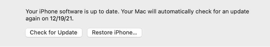 The “Check for Update” button appears next to the “Restore device” button.
