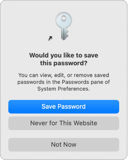 A dialog asking if you want to save the password for a website.