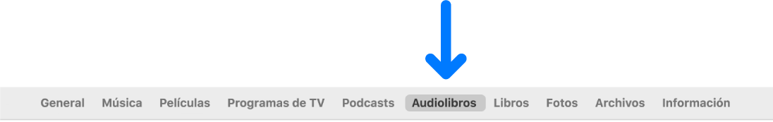 La barra de botones con la opción Audiolibros seleccionada.