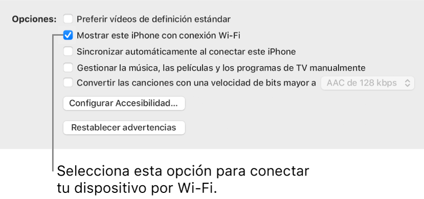 Las opciones de sincronización para gestionar manualmente los ítems de contenido.