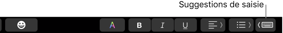 Le bouton Suggestions de saisie dans la Touch Bar.