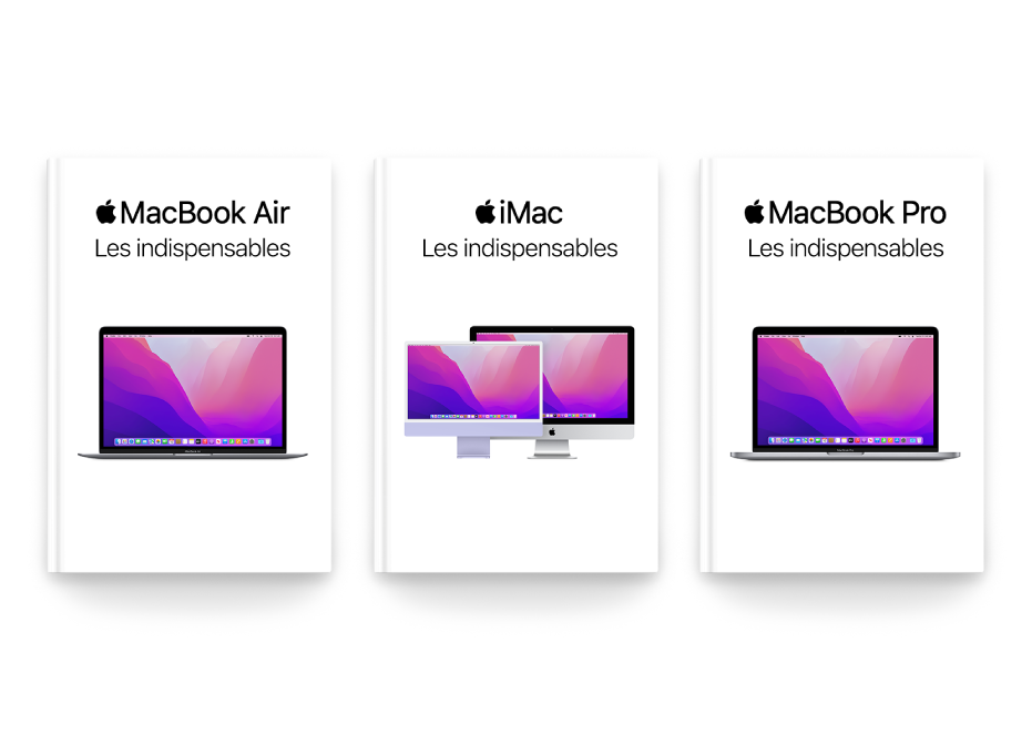 L’app Livres affichant plusieurs guides des indispensables de différents modèles Mac.