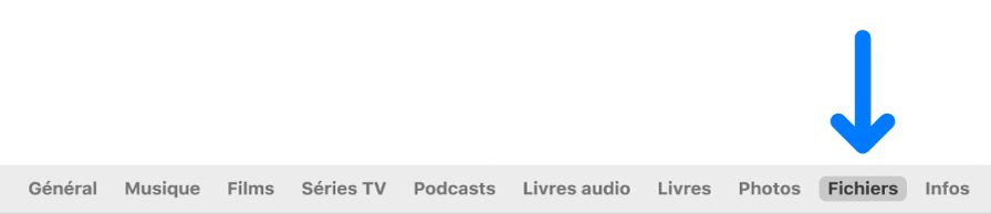 La barre des boutons affichant l’option Fichiers sélectionnée.