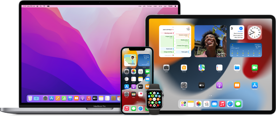 ‏Mac‏, iPad‏, iPhone ו‑Apple Watch.