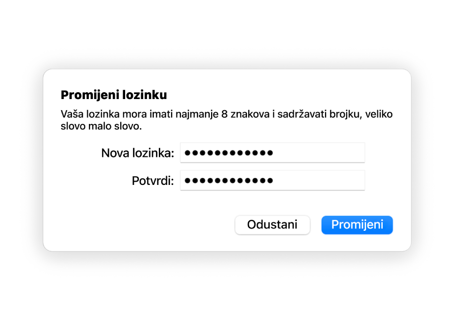 Prozor Promijeni lozinku.