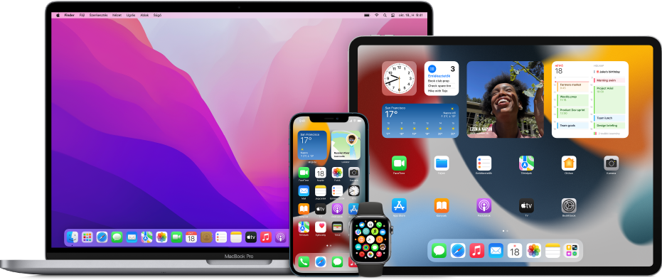 Mac gép, iPad, iPhone és Apple Watch.