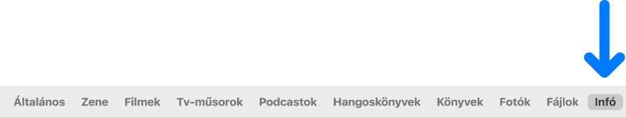 A gombsáv a kijelölt Infó elemmel.