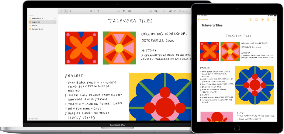 Az iPaden egy skicc látható, mellette egy Mac, ahol a skicc jegyzetként jelenik meg.