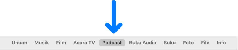 Bar tombol menampilkan Podcast dipilih.