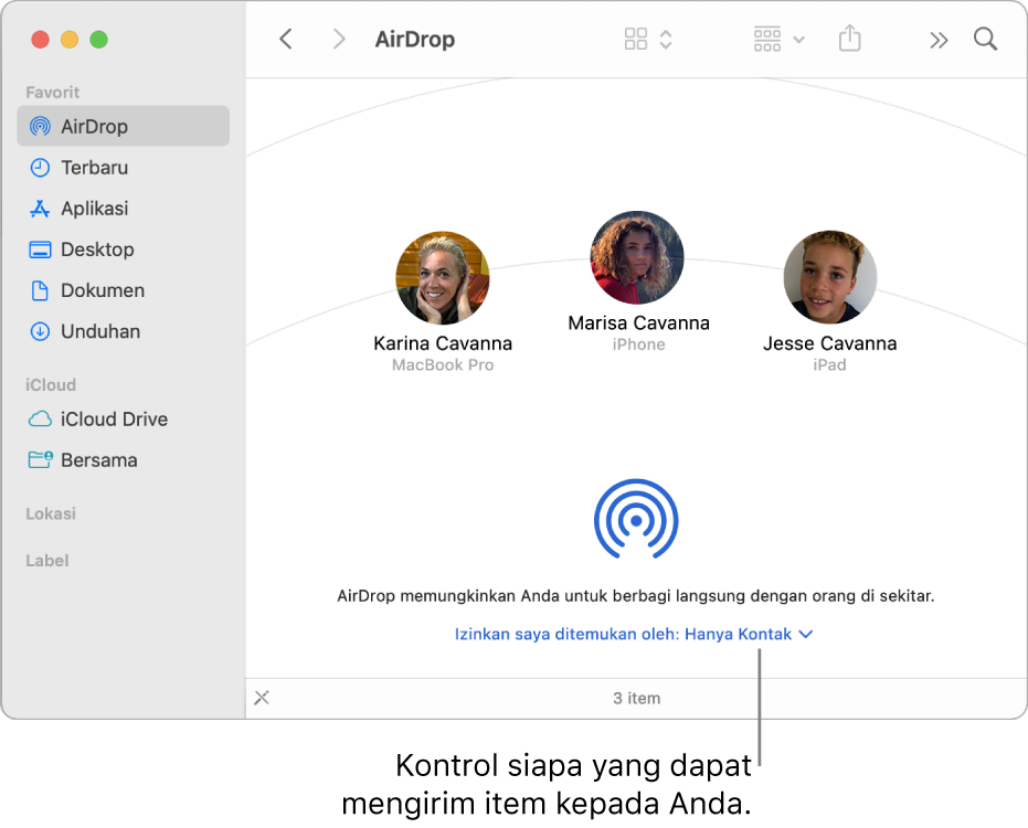 Jendela AirDrop.