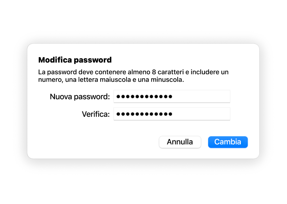 La finestra “Modifica password”.