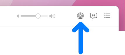 I controlli di riproduzione nell'app Musica. L'icona audio di AirPlay è a destra del cursore del volume.