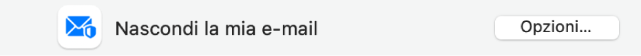 Preferenze di Nascondi la mia e-mail e il pulsante Opzioni nella finestra Preferenze di iCloud.