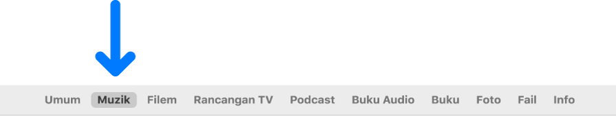 Bar butang menunjukkan Muzik dipilih.