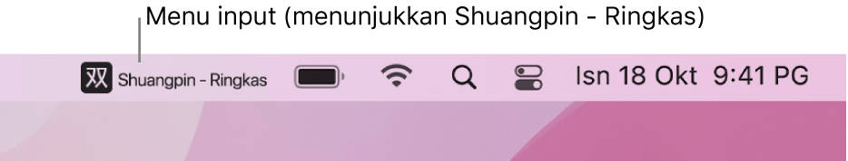 Sebelah kanan bar menu. Menu Input menunjukkan sumber input Shuangpin - Ringkas.